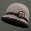Chapéus para mulheres de meia-idade e idosas, outono e inverno, para mães, com forro de fleece, quentes, chapéus de lã tricotados, para senhoras mais velhas, de pelo de coelho, de abas largas, chapéus de algodão