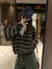 Sudadera con capucha a rayas estilo retro americano, suéter con cremallera, diseño de otoño para mujer, top cárdigan de punto único