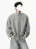 Chaqueta Gris Retro Japonesa con Cuello Alto para Hombre Otoño Invierno Marca de Moda Holgada Versátil Tacto de Alta Gama Cremallera Doble Chaqueta Casual