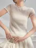 Nuevo Estilo Primavera y Verano 2026 Tejido de Punto Fino Ligeramente Transparente Camiseta Interior Casual Camisa con Borde Enrollado Protección Solar Top para Mujer
