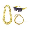 Traje de los 80 para Hombre Cosplay Hip Hop Punk Collar de Dólares Anillo Pendientes Gafas Sombrero de Pescador Traje