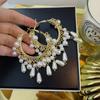 Europeo y Americano Exagerado Retro Anillo de Círculo con Borla de Perla Grande Personalidad de Mujer Cara Delgada Estilo Corte Pendientes para Vacaciones