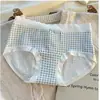 Pantaletas de cintura media para niñas Estilo Ángulo Pequeño Lunares Florales Moño Adorno de Oreja de Madera Extendido Entrepierna de Algodón Puro Transpirable para Mujer