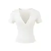 Ropa de Mujer al por Mayor Transfronteriza Estilo Europeo y Americano 2026 Primavera Nueva Elegante Ajustada de Línea Dividida Cuello Cruzado Camiseta de Manga Corta