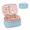 Bolsa de maquillaje multifuncional de capas, bolsa de tocador portátil para viaje con soporte para brochas incorporado, bolsa de almacenamiento para cuidado de la piel y cosméticos