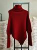 Suéter de Cuello Alto con Diseño Irregular de Nicho para Mujer Otoño e Invierno Estilo Coreano Holgado Estilo Perezoso Top de Punto Suave y Ceroso Engrosado