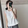 Top Colete Sem Manga com Babado na Barra de Renda Estilo Francês 2026 Verão Novo Elegante Nicho Cor Sólida Top Feminino