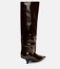 Botas Altas de Mujer Europeas y Americanas Otoño e Invierno 2025 sin Cordones Tacón Bajo Piel Genuina Negras Estrechas Moda Botas de Pasarela