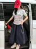 Camiseta de Manga Corta para Niñas de Verano, Estilo Nuevo para Niños Mayores, Camiseta Versátil de Moda con Rayas, Tirantes y Parches, Estilo Coreano