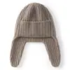 Chapéu de tricô de cashmere para mulheres, chapéu versátil que cobre as orelhas, chapéu aviador de cor sólida, chapéu quente para cobrir a cabeça, chapéu Lei Feng, chapéu para clima frio ao ar livre