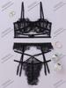Camisola de Renda Bordada em Malha Transparente Lingerie Conjunto de Três Peças Estilo Europeu e Americano Fornecimento Transfronteiriço Exclusivo para Malha Transparente