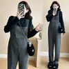 Suspensórios para grávidas para outono e inverno 2024 nova moda moda tendência mãe solto slim forrado com fleece calças de perna larga peça básica