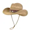 Sombrero de Paja Estilo Étnico para Mujer, Sombrero de Vaquero Occidental, Sombrero de Protección Solar para Fotografía de Viajes, Sombrero de Ala Ancha de Verano