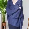 Nuevo Suéter de Punto Estilo Perezoso para Primavera y Otoño para Mujer, Corte Holgado, Cuello en V Hueco, Capa Base Casual Adelgazante, Delgado