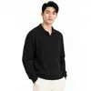 Roupas masculinas transfronteiriças: um suéter de malha sofisticado, estilo old-money, com gola de gaivota, uma camisa polo de manga comprida com decote V, casual e de alta qualidade, para homens
