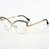 Montura de Gafas Metálica Estilo Cat-Eye Espejo Plano Ceja Miopía Diseño Hueco Simple Moda Negocios Hombres y Mujeres Gafas Anti-Luz Azul