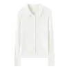 Suéter Cardigan Gola Polo Slim Yangtze de Lã Fina Fio Fino, Elegante e Simples, Slim-Fit, Listrado, com Mangas Longas