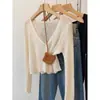Cárdigan de punto fino color Manro Azul Menta con cuello en V, protector solar para mujer, prenda exterior de verano, chal para aire acondicionado, chaqueta corta
