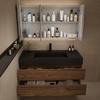 Armário de banheiro de madeira maciça de nogueira, combinação de banheiro lavatório de mesa de lavagem de pedra artificial lavatório integrado louça sanitária