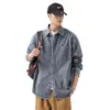 Camisa de Mezclilla para Hombre Retro Nueva Casual Ropa de Trabajo Chaqueta Primavera y Otoño Estilo Americano Azul Camisa de Manga Larga para Hombre