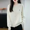 Cardigan de Punto Redondo para Mujer, Nuevo Raccoon Velvet Otoño e Invierno, Manga Larga, Bordado de Letras, Holgado, Versátil, Chaqueta