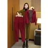 Moda Casual Otoño e Invierno Forro Polar Engrosado Traje de Dos Piezas para Mujer 2024 Nuevo Estilo Coreano Reductor de Edad Pana