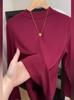 Camiseta Interior de Alto Nivel Gris de Cuello Medio Alto para Mujer, Camiseta de Manga Larga de Invierno Ajustada que se Puede Usar por Fuera, Cálida y Hecha de Terciopelo Alemán