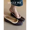Versión de Piel de Vaca ~ Piel Suave Suela Blanda Cuero Genuino Zapatos de Mujer ~ Estilo Francés Zapatos de Salón Suela Plana Zapatos de Primavera y Otoño para la Noche Zapatos de Ballet Zapatos Planos
