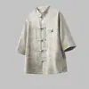 Camisa Retro de Manga Tres Cuartos, Traje Tang Estilo Chino, Chaqueta de Hombre Moderna Jacquard Botones Holgada Verano 2026