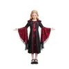 Fantasia Cosplay Menina Rainha Vampira Preto Vermelho Retrô Manga Longa Saia Longa Festa de Halloween Role-Playing Roupa Infantil