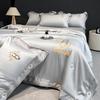 Conjunto de colcha de verão de seda lavada de luxo leve, conjunto de quatro peças, cor sólida, bordado, colcha de verão de seda gelada, lençol de Tencel, conjunto de três peças, Atacado