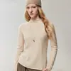 100% cachemira, nueva colección otoño 2026, suéter de punto minimalista de manga larga con cuello alto y dobladillo enrollado para mujer