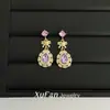Pendientes coreanos elegantes de gota de agua morada, Pendientes dulces y de alta gama con lazo, Pendientes románticos de lujo ligero y resistentes