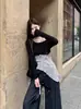 [Venta Directa de Fábrica] Camisa de Manga Corta con Botones Off-Shoulder con Camisola Interior Asimétrica de Halter para Mujer Conjunto de Dos Piezas de Otoño