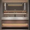 Conjunto de Gabinete de Banheiro Minimalista Integrado, Lavatório Inteligente, Cuba de Lavar, Gabinete de Banheiro