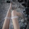 Canny Cat Deseo Puro Calcetines de Red de Encaje Auricularia Negros Sexy Encaje Ojos Grandes Calcetines de Red para Mujer Largos Negros de Seda