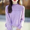 Suéter feminino fino gola alta meia-calça estilo francês cor sólida jacquard floral microtransparente pulôver manga longa elegante para o trabalho emagrecedor