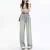 Jeans Retro Americanos de Pierna Ancha para Mujer Verano 2025 Tendencia Delgados Nuevos de Cintura Alta que Cubren la Cadera Caída de Longitud Completa Pantalones de Pierna Ancha