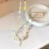 Collar de Limón Amarillo Dopamina de Verano con Lazo y Perlas para Mujer, Cadena Dulce para Clavícula Estilo Vacacional