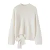 Nuevo Suéter de Cachemira para Mujer Otoño 2026, Suéter Básico de Punto Pullover Cuello Redondo, Suéter Versátil con Dobladillo Anudado