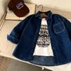 Camisa Jeans Infantil 2025 Nova Coleção Primavera & Outono Jaqueta para Meninos e Meninas, Top, Calça Shirt de Cor Pura com Bolso Aba Bebê