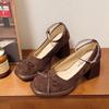 Zapatos de tacón alto con punta redonda retro francesa para mujer, primavera y otoño 2025, recién llegados, con lazo para hombres pequeños.