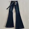 Jeans de Campana Azul Oscuro Vintage para Mujer Primavera y Otoño Nuevos de Tiro Bajo Ajustados Elásticos Ajustados de Pierna Ancha