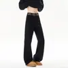 Jeans Boca de Sino Preto Estilo High Street Americano para Homens, Marca da Moda, Temporada de Primavera, Caimento Solto, Sensação de Luxo, Perna Reta, Calça Longa Casual Versátil