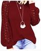 2026 Nuevo Top Holgado de Encaje Empalmado con Cuello Redondo y Mangas Largas para Mujer, Transfronterizo Amazon Otoño e Invierno