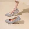 Zapatos de Salón Individuales de Lentejuelas y Cristal Zapatos de Boda Ropa Exterior 2026 Verano Nuevos Franceses Huecos Punta Fina Tacón de Aguja Plataforma Impermeable Tacones Altos Mujer