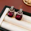 Aretes Cuadrados de Perla con Flor, Tachonados con Diamante y Goteo de Aceite, Estilo Corte Francés, Aretes de Lujo Ligero de Alta Gama al por Mayor