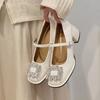 Zapatos de Cuero Beige Retro Francés de Tacón Alto Boca Baja Zapatos Mary Jane para Mujer Zapatos Gruesos de Documental Zapatos de Boda con Pedrería Zapatos de Novia