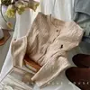 Cardigã de tricô bordado com gola redonda para outono e inverno para mulheres, novo suéter de malha vintage torcido slim fit