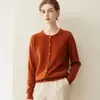 Ropa exterior de punto para mujer, 100% cachemira pura, corte holgado, cuello redondo, nueva chaqueta suéter corta abotonada de otoño e invierno